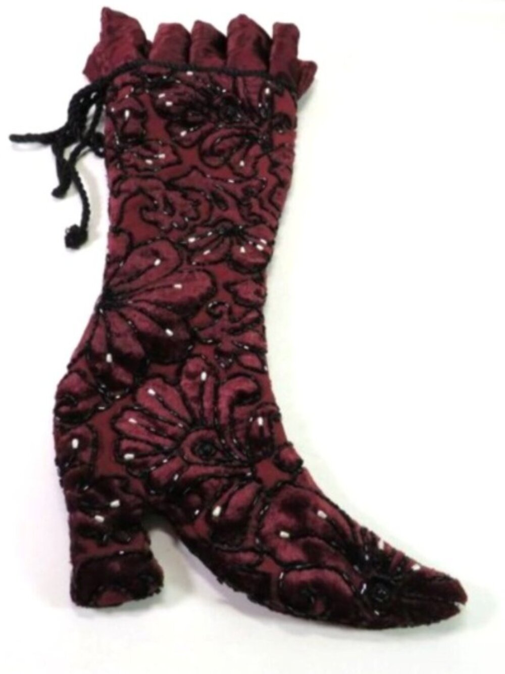 Victorian High Heel Boot Stocking Beaded Brocade Whimsygoth Dark Academia Decor